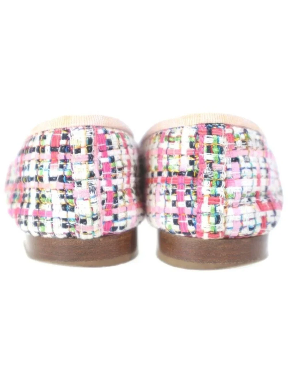 Chanel CC Logo Pumps Ballet Shoes Flat Pink Tweed Xleather